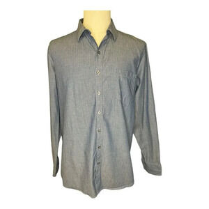 Marc Anthony Men's XL Blue Striped Slim Fit Button-Up Shirt Long Sleeve